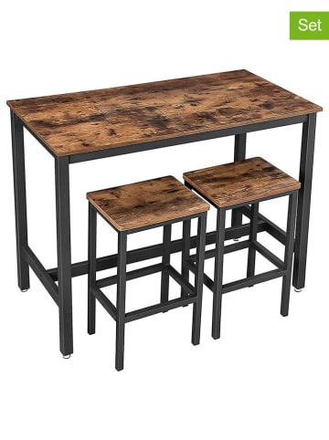 Songmics 3tlg. Set: Bartisch mit Hocker in Braun/ Schwarz