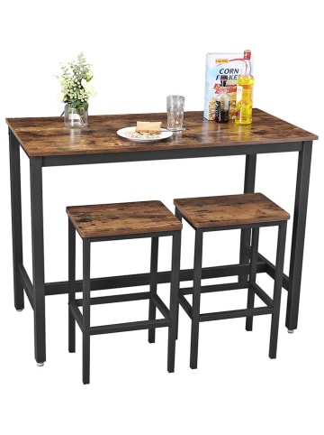 Songmics 3tlg. Set: Bartisch mit Hocker in Braun/ Schwarz