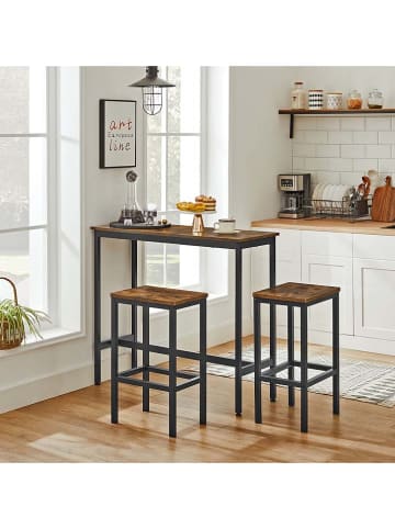 Songmics 3tlg. Set: Bartisch & -hocker in Schwarz/ Braun