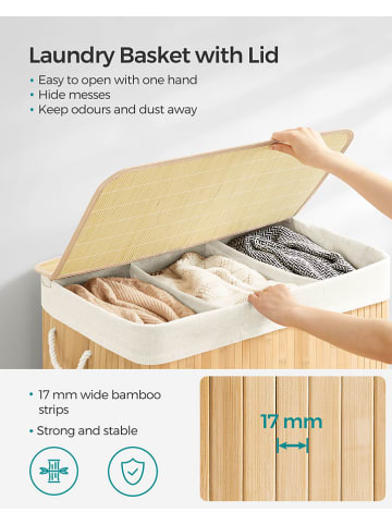 Songmics Wäschekorb in Hellbraun/ Weiß - (B)60 x (H)61 x (T)40 cm