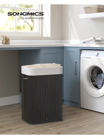Songmics Wasmand zwart/wit - (B)40 x (H)61 x (D)30 cm