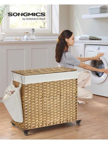 Songmics Wäschekorb in Hellbraun/ Weiß - (B)66 x (H)60 x (T)33 cm