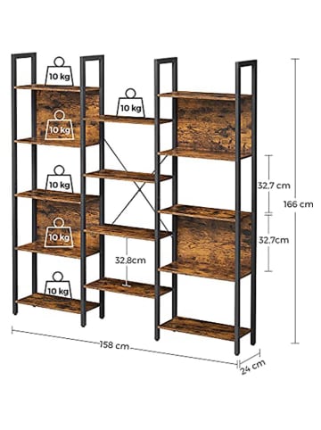 Songmics Regał stojący w kolorze brązowo-czarnym - 158 x 166 x 24 cm