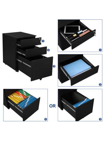 Songmics Rollcontainer in Schwarz - (B)39 x (H)60 x (T)52 cm