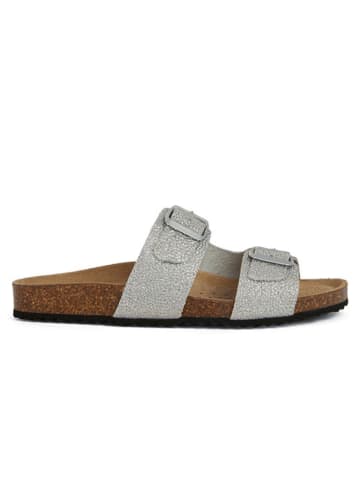 Geox Leren slippers "Brionia" zilverkleurig