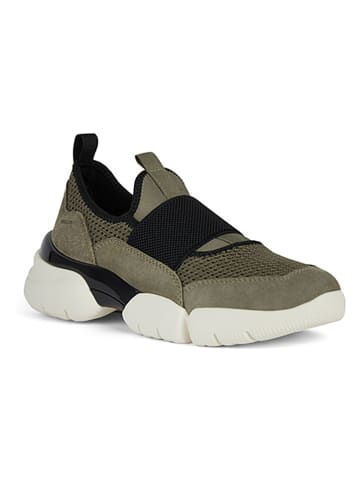 Geox Skórzane slippersy "Adacter" w kolorze oliwkowo-czarnym