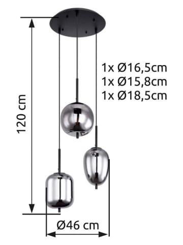 Globo lighting Hängeleuchte "Backy" in Grau - Ø 46 cm