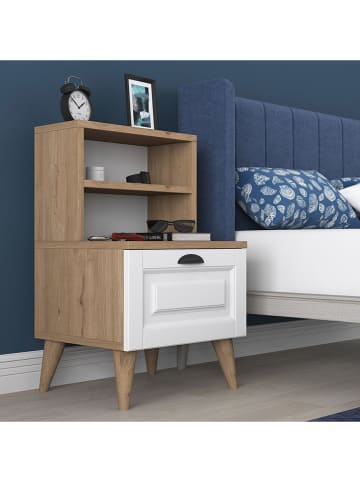 Scandinavia Concept Nachttisch in Walnuss/ Weiß - (B)45 x (H)74,4 x (T)40 cm