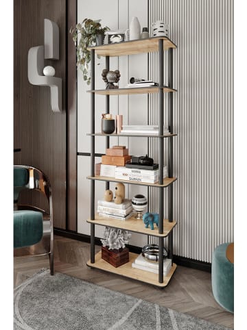 Scandinavia Concept Standregal ''Bookcase 6 Rect'' in Hellbraun/ Schwarz - (B)60 x (H)173 x (T)30 cm