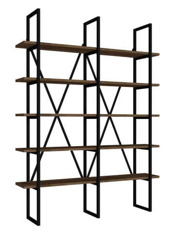 Scandinavia Concept Boekenkast walnootkleurig/zwart - (B)126 x (H)160 x (D)26 cm