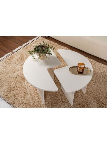 Scandinavia Concept Set van twee bijzettafels "Moira" wit - (H)41 x Ø 90 cm