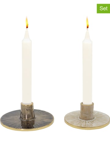 Anticline 2-delige set: kaarshouders crème/zwart/goudkleurig