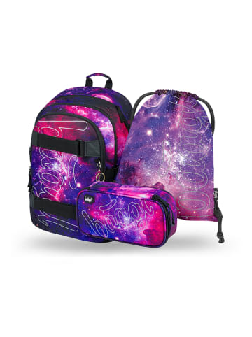 BAAGL 3tlg. Schulranzen-Set "Galaxy" in Lila/ Pink/ Blau