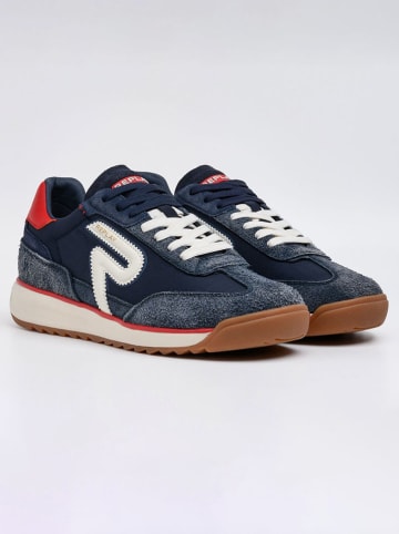 Replay Leren sneakers donkerblauw/rood