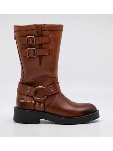 Replay Leder-Stiefel in Hellbraun