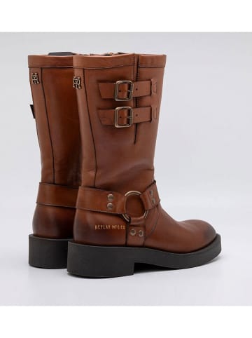 Replay Skórzane kozaki w kolorze jasnobrązowym