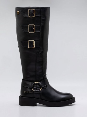 Replay Skórzane kozaki w kolorze czarnym