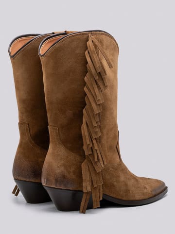 Replay Leren enkellaarzen taupe