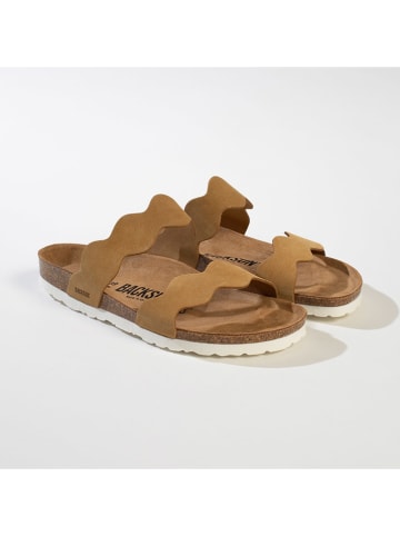 BACKSUN Skórzane klapki "Sechura" w kolorze jasnobrązowym