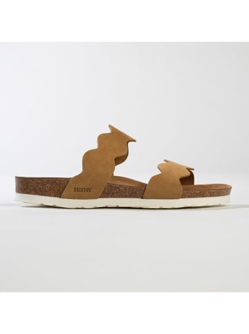 BACKSUN Skórzane klapki "Sechura" w kolorze jasnobrązowym