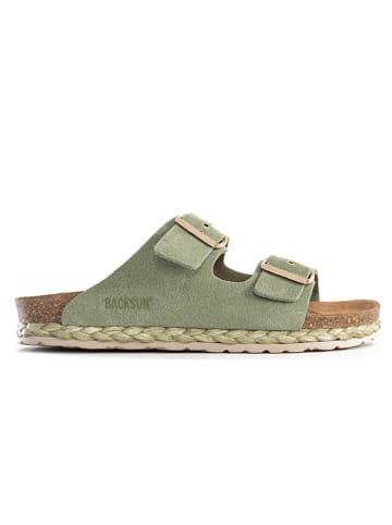 BACKSUN Skórzane klapki "Vada" w kolorze zielonym