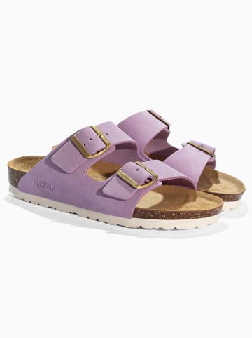 BACKSUN Skórzane klapki "Bali" w kolorze lawendowym