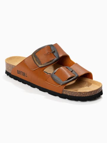 BAYTON Skórzane klapki "Alicante" w kolorze jasnobrązowym