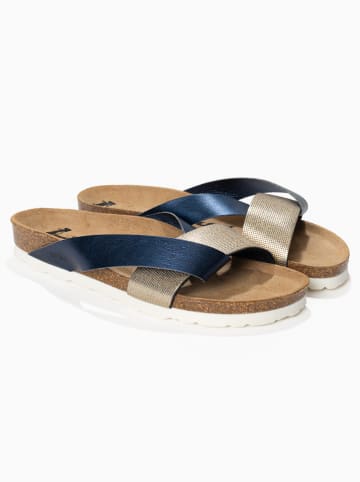 BAYTON Pantoletten "Mildura" in Dunkelblau/ Gold