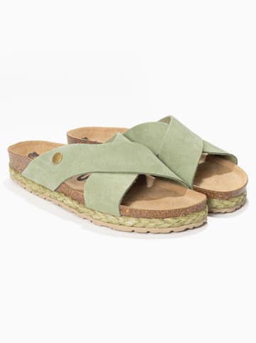 BAYTON Skórzane klapki "Burgos" w kolorze jasnozielonym