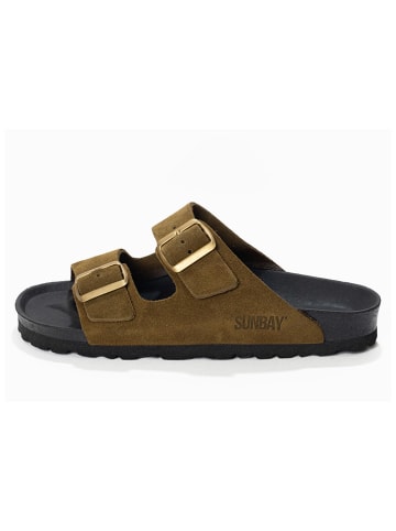 Sunbay Skórzane klapki "Trefle" w kolorze khaki