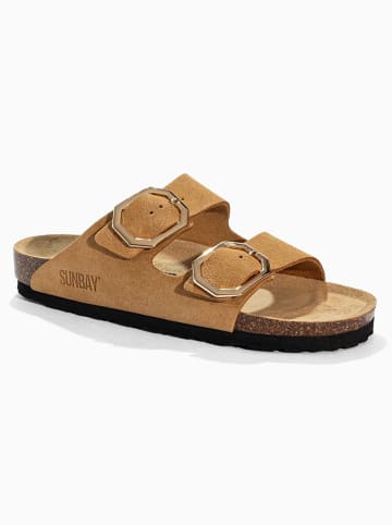 Sunbay Leder-Pantoletten "Trefle" in Hellbraun