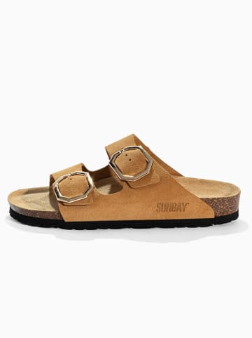 Sunbay Skórzane klapki "Trefle" w kolorze jasnobrązowym