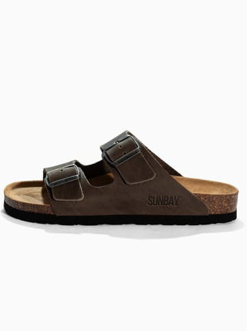 Sunbay Skórzane klapki "Trefle" w kolorze ciemnobrązowym