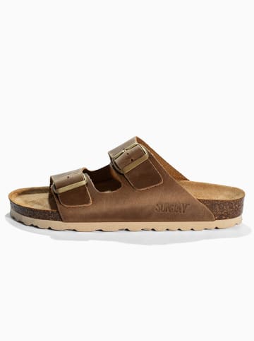 Sunbay Skórzane klapki "Trefle" w kolorze jasnobrązowym