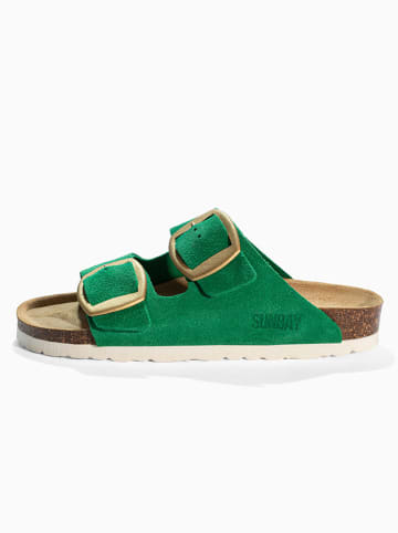 Sunbay Skórzane klapki "Calen" w kolorze zielonym