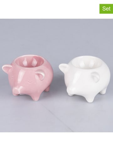 Villa d´Este 2er-Set: Eierhalter "Piggy" in Rosa/ Weiß - (H)6,5 cm