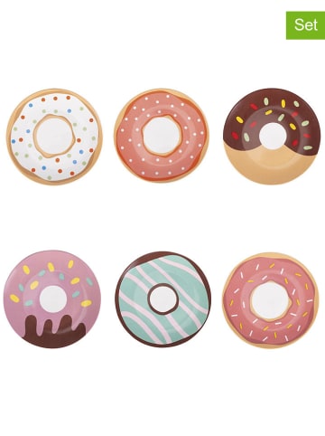 Villa d´Este 6er-Set: Dessertteller "Donuts" in Rosa/ Braun/ Hellblau - Ø 19,2 cm