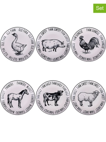 Villa d´Este 6-delige set: dinerborden "Farm" zwart/wit - Ø 27 cm