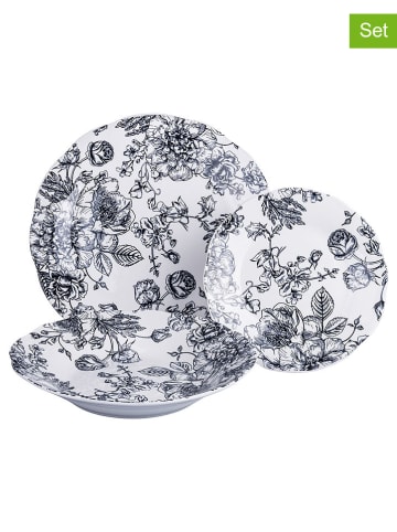 Villa d´Este 18-delig tafelservies "Madame" wit/zwart