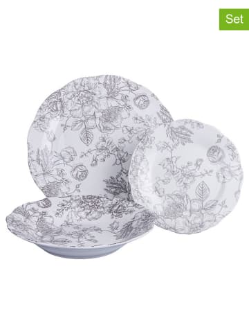 Villa d´Este 18-delig tafelservies "Madame" wit/lichtgrijs