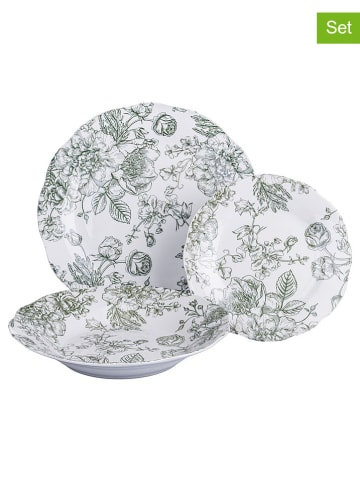 Villa d´Este 18-delig tafelservies "Madame" wit/groen