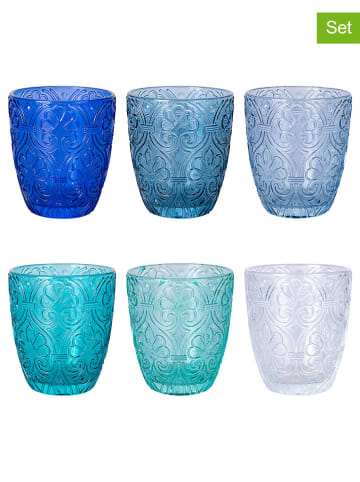 Villa d´Este 6-delige set: glazen "Granada" blauw/transparant - 300 ml