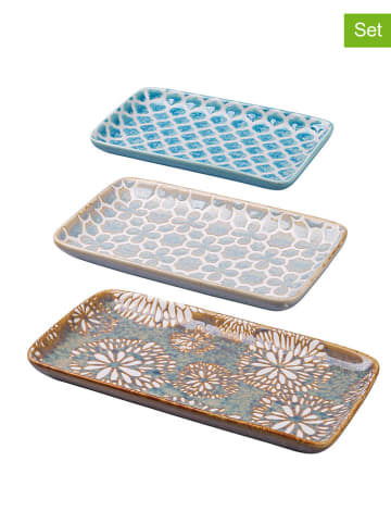 Villa d´Este 3-delige set: dienbladen turquoise/grijs/bruin