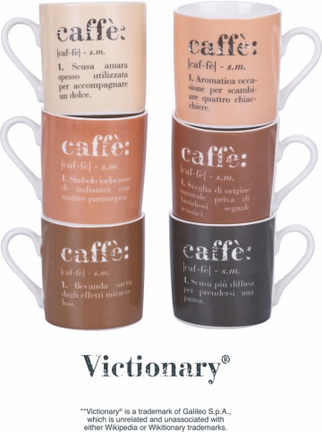 Villa d´Este Filiżanki (6 szt.) "Victionary" w kolorze beżowo-brązowym do espresso - 90 ml