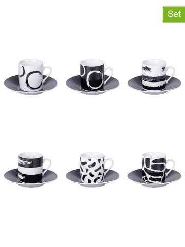 Villa d´Este 6-delige set: koffiekoppen "The Black Mood" zwart/wit - 90 ml
