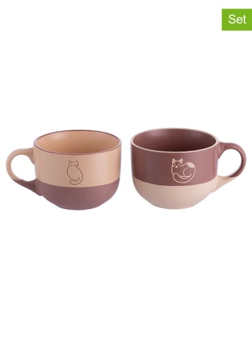 Villa d´Este 2-delige set: mokken "Mocha Miao" beige/bruin - 490 ml