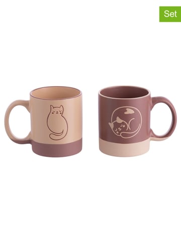 Villa d´Este 2er-Set: Kaffeetassen "Mocha Miao" in Beige/ Braun - 280 ml