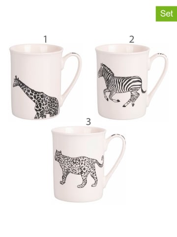 Villa d´Este 3-delige set: koffiekoppen "Safari" wit/zwart - 310 ml