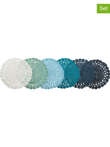 Villa d´Este 6-delige set: placemats "Uncinetto" blauw/groen - Ø 38 cm