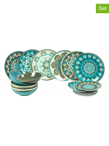 Villa d´Este 18-częściowy zestaw talerzy "Cala Jondal" w kolorze błękitno-turkusowym